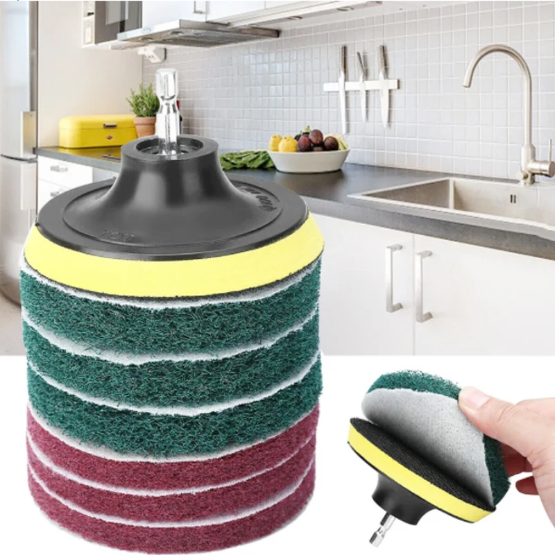 4 Inch Drill Power Brush Tile Scrubber Scouring Pads Cleaning Kit Household Cleaning Tool for Bathroom Floor Tub Polishing Pad