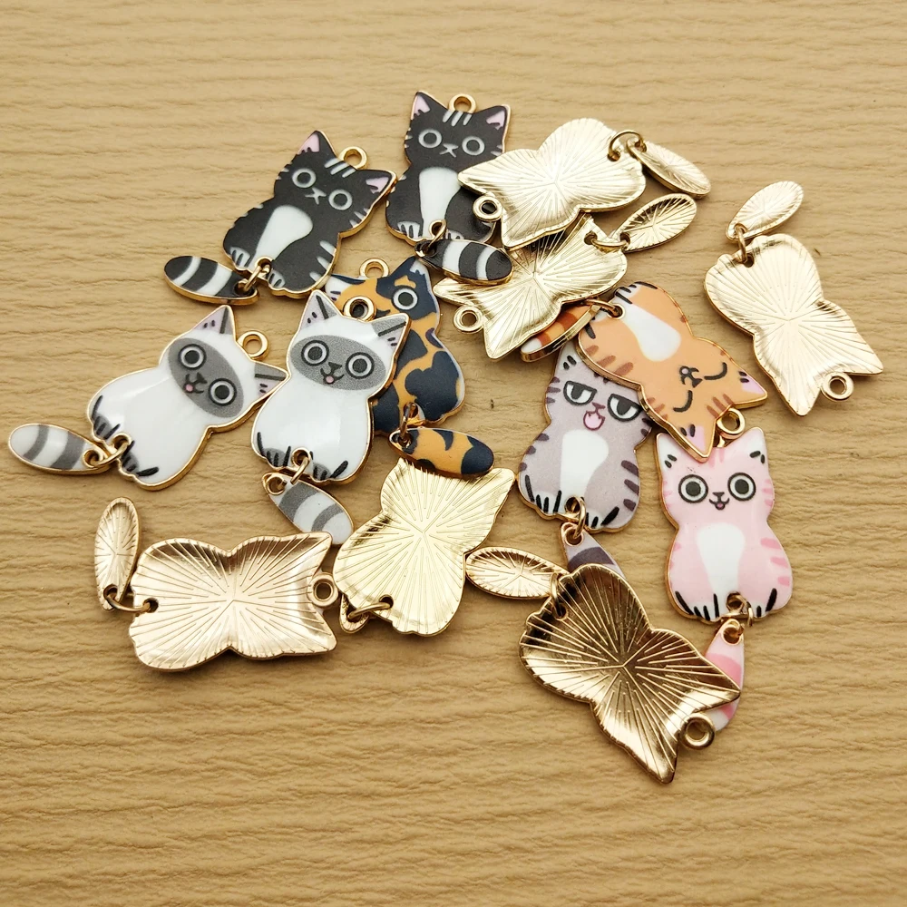 10pcs Cute Cat Charm for Jewelry Making Necklace Earring Bracelet Pendant Diy Accessories Alloy Metal Gold Plated