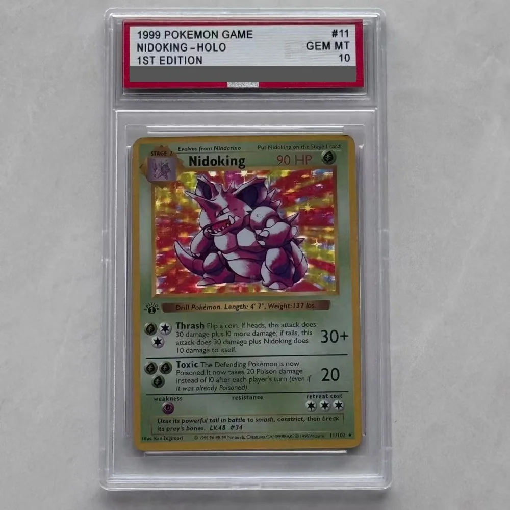DIY TCG Collection Card Rating Card 1999 GAME 11/102 NIDOKING-HOLO 1ST EDITION Copy 10Points Rating Card Anime Game Gift Toy