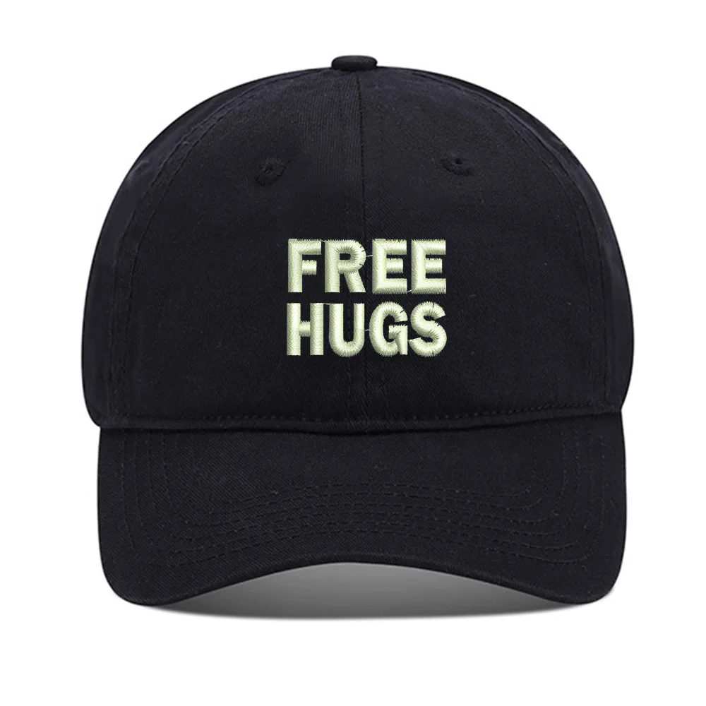 

Lyprerazy Baseball Caps Free Hugs Unisex Embroidery Baseball Cap Washed Cotton Embroidered Adjustable Cap