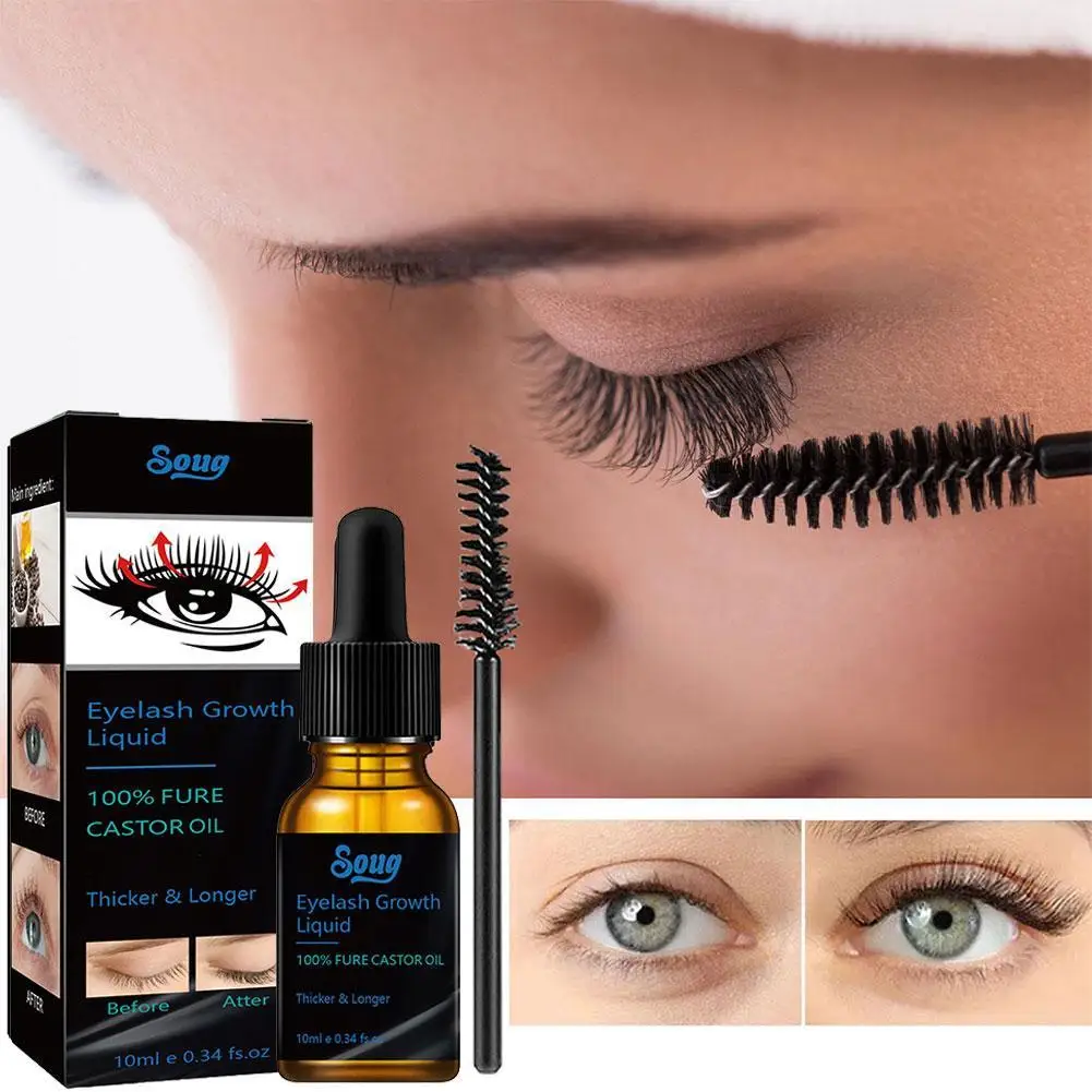 Huile essentielle de ricin pour la croissance des cils, traitements des cils, sérum pour les yeux, rehausseur optique, nourrissant, croissance, F5E3, 10ml