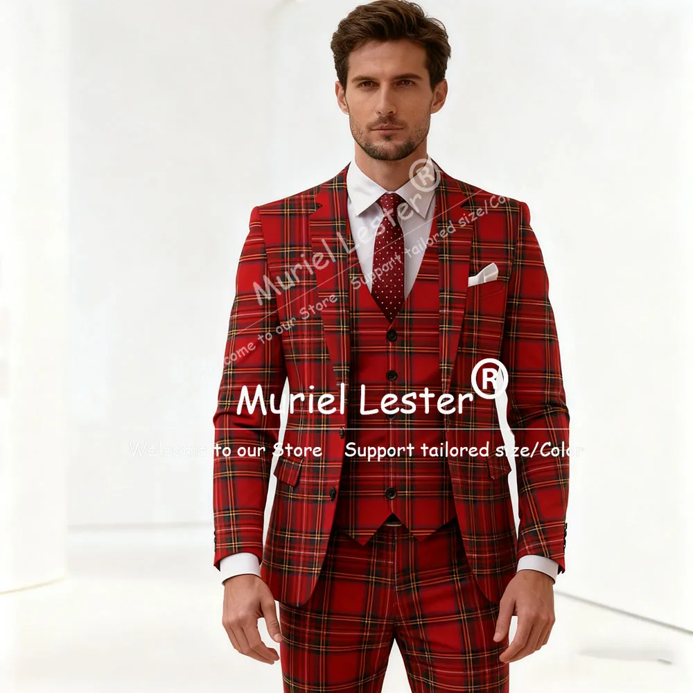 

British Style Plaid Checks Suits Men 3 Piece Business Single Breasted herren anzug komplett Customized Groom Formal Party Tuxedo