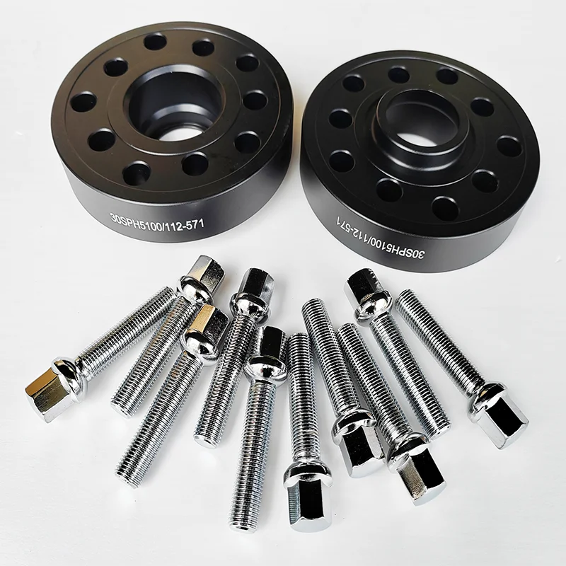 2PCS 30mm Black Hub Centric Wheel Spacers for VW Golf Jetta Rabbit CC 5x100/5x112 57.1 with 10pcs 14X1.5 Widen Wheel Bolts
