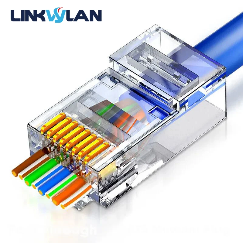 Linkwylan 10PCS/50PCS RJ45 Connectors Cat5e Cat6 Pass Through EZ to Crimp Modular Plug for Solid Stranded Network Cable