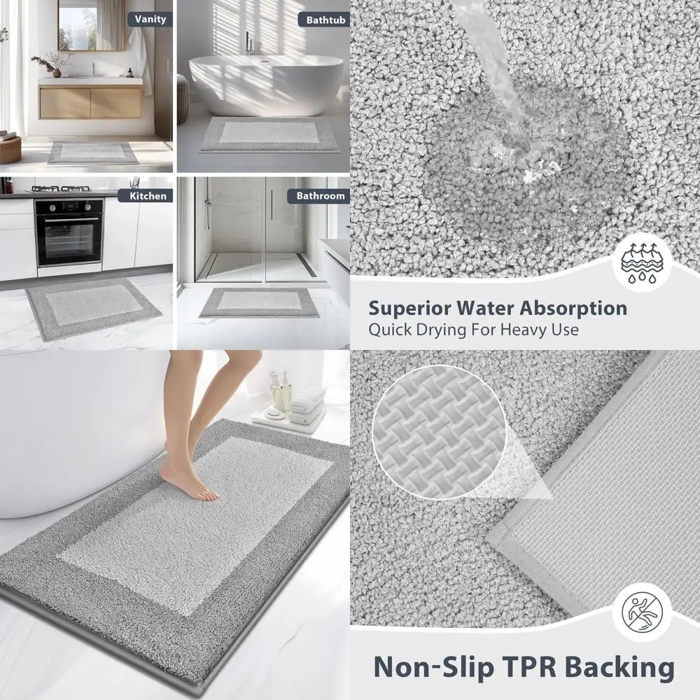 

Soft and Absorbent 30 x 60 Bath Rugs with Non-Slip Grip, Easy Machine Wash, Ideal for Bathroom, Shower, Bathtub, and Sink, Light
