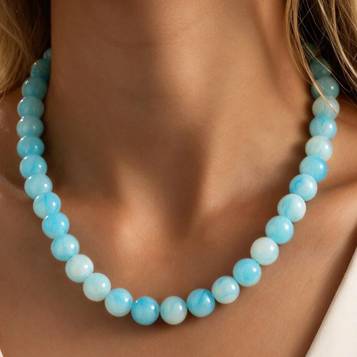 Boho Bunte Acryl-Kugelketten-Halskette Trendige Handgefertigte Runde Choker-Halsketten für Frauen und Männer Statement-Schmuck Geschenke