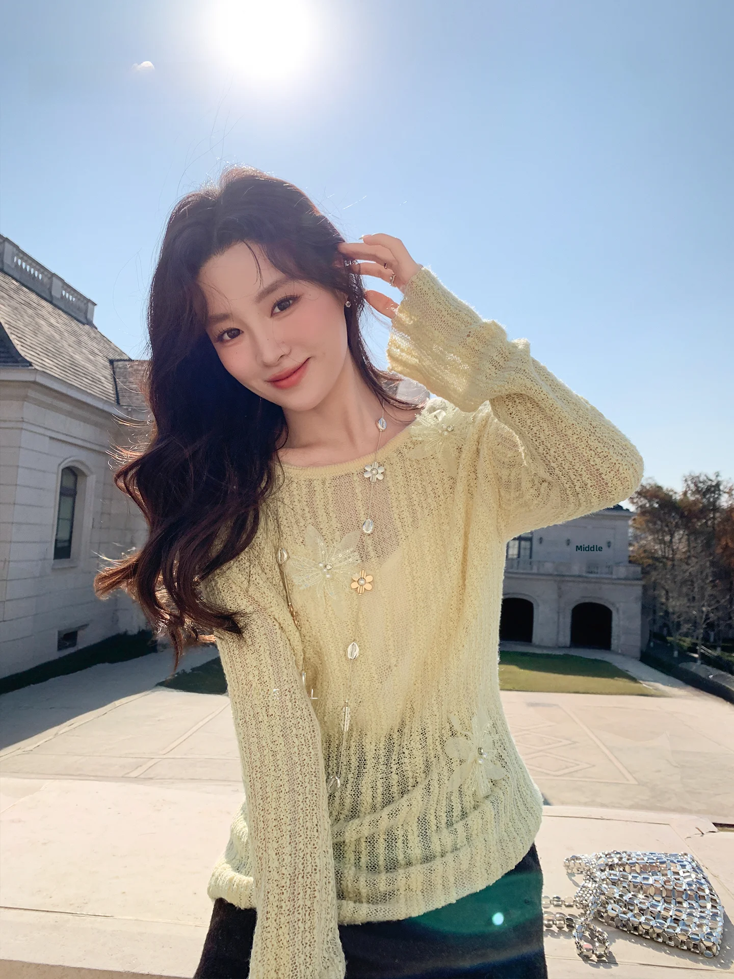 

Свободный повседневный вязаный свитер с длинными рукавами в корейском стиле, с вырезом на одно плечо, для весеннего сезона, удобный, дышащий топ