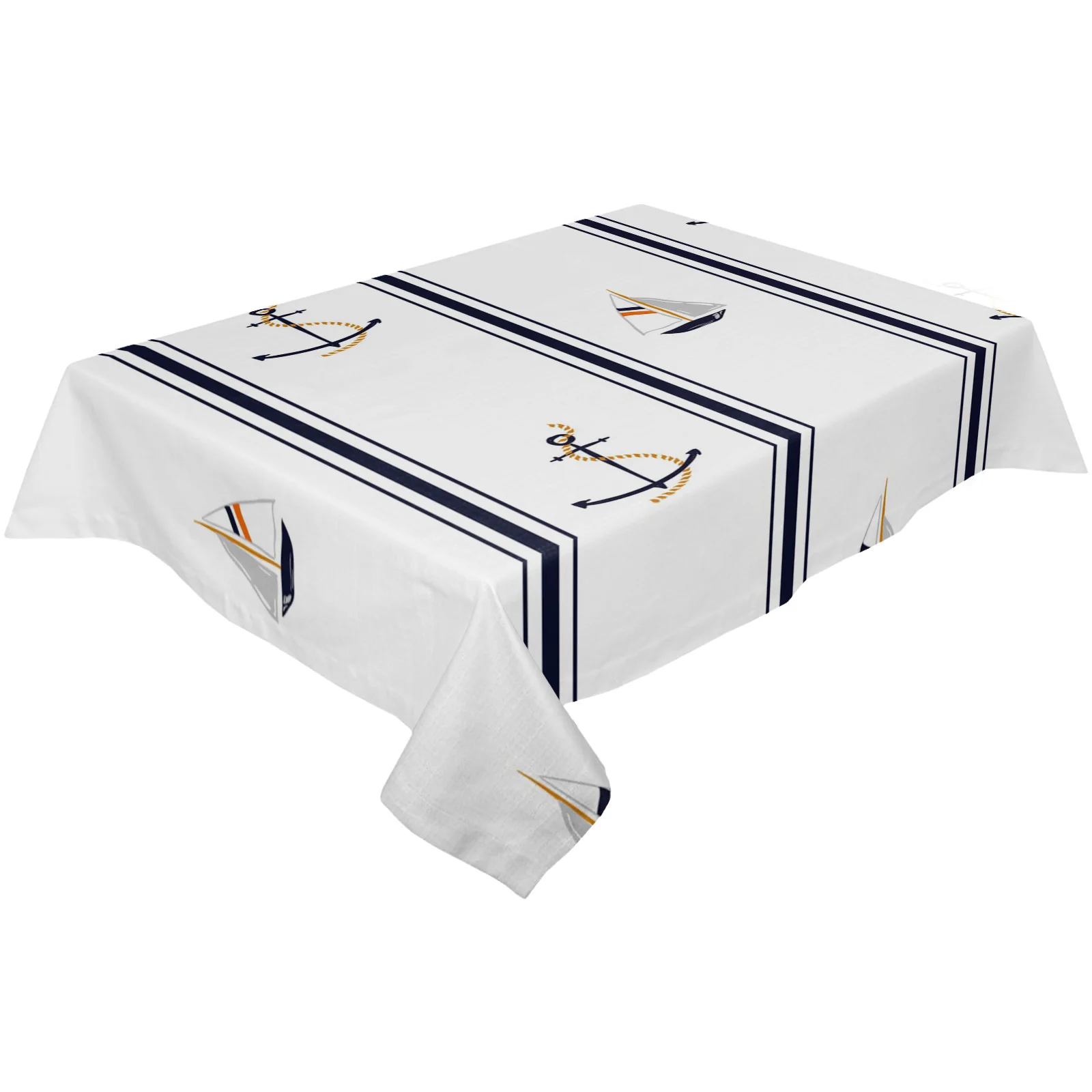 

Boat Anchor Stripes Rectangle White Tablecloth Kitchen Rectangular Dining Table Waterproof Tablecloth Sofa Coffee Table Mat