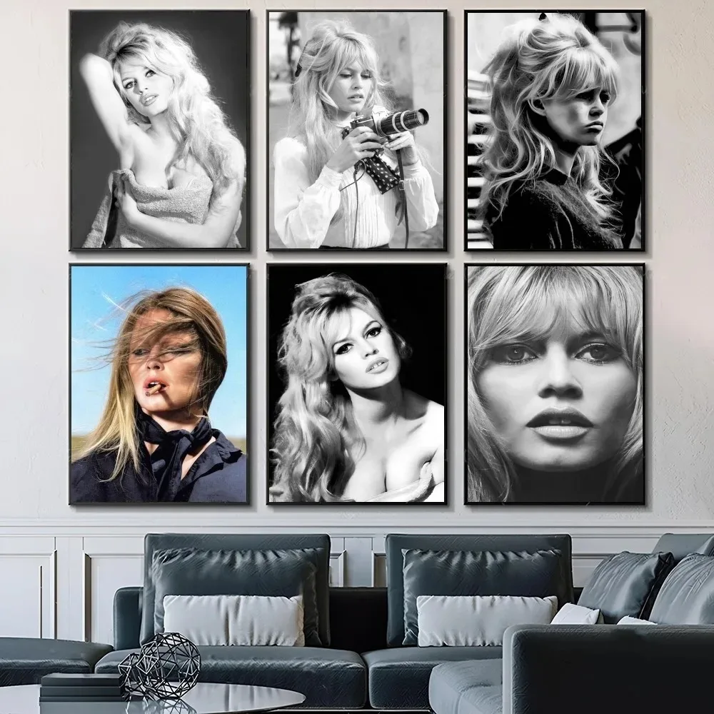 Brigitte Bardot Attractive French Film Star Retro Poster Bedroom Entrance Home Living Room Wall Decor Canvas Painting