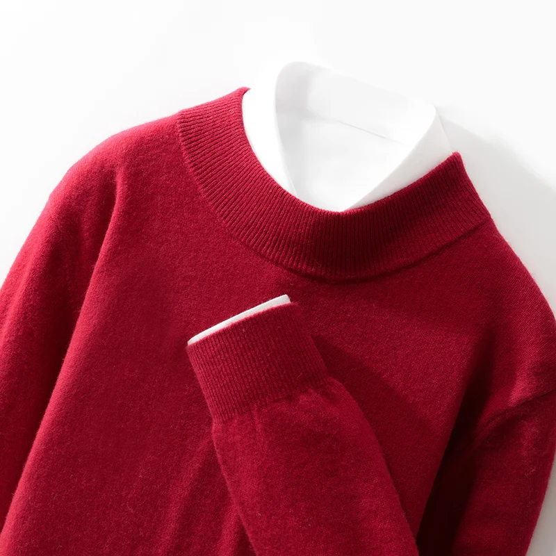 

Autumn And Winter 100% Pure Wool Men's Semi-High Neck Warm Sweater Business Casual Knitting Bottoming Shirt