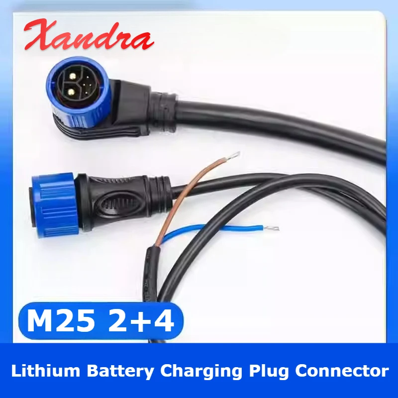 M25 Steckverbinder 6-polig 2+4 50A IP67 Luftfahrtstecker Wasserdichte Ladebuchse Elektrischer Motorrad-Akku Stecker und Buchse