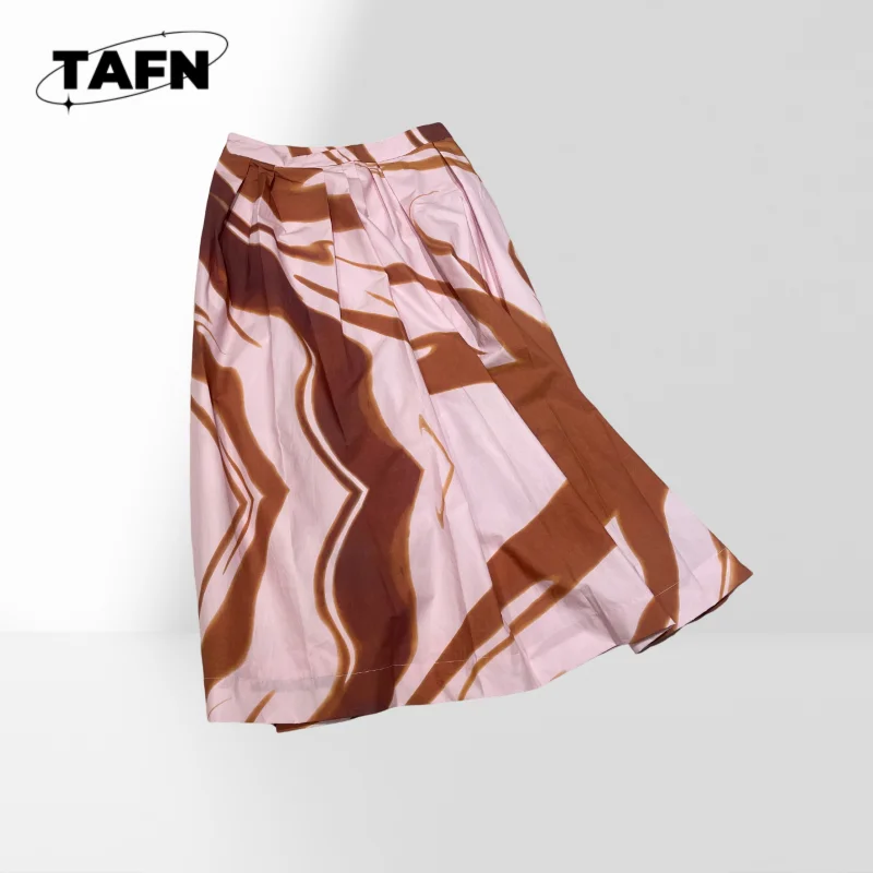 25 جديد مطبوعة نمط القطن عالية الخصر ألف خط تنورة نمط جديد مطبوعة الحرير كم طويل قميص تنورة الزي الملمس AG2336