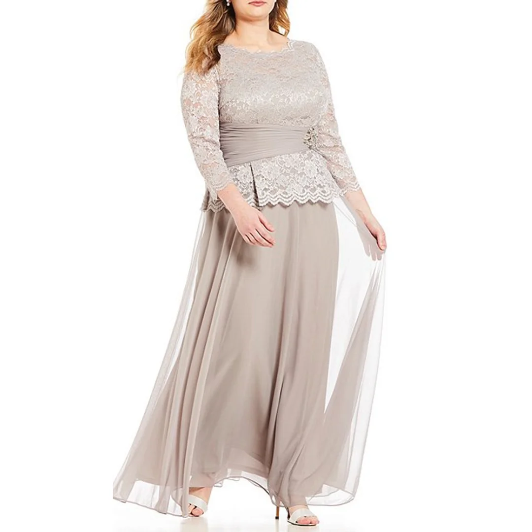 Customized Lace and Chiffon Mother of the Bride Dresses for Weddings Latte 3/4 Sleeves Pleated Waist Women Wedding Guest Dresses