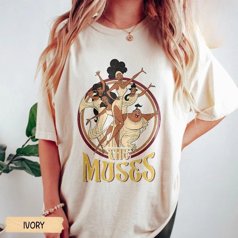 Camisa colorida cómoda de Disney Hercules Muse vintage de los años 90. Camisa Disney Hercules 1997 para todas las estaciones, hombre y mujer