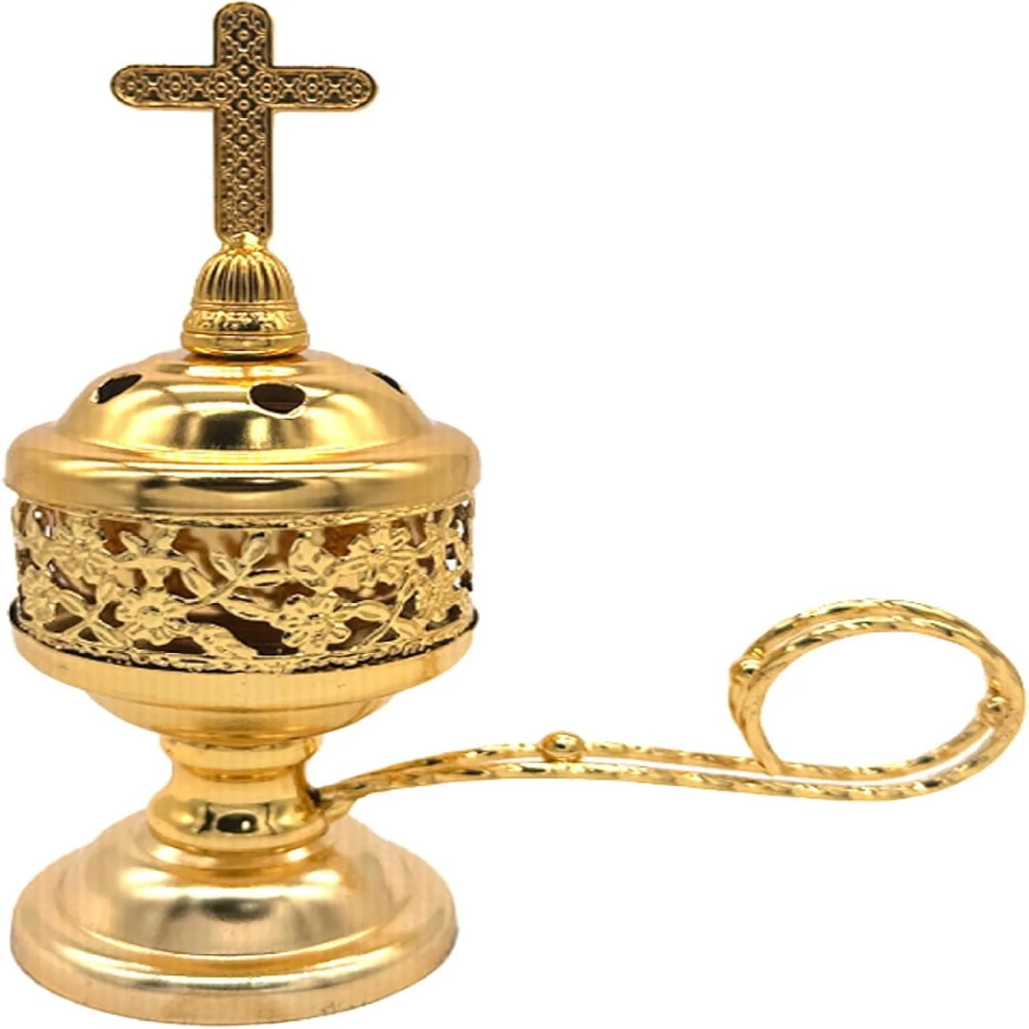 Charcoal  Burner Plated Iron  Holder Catholic  Burner with Handle and Cross Exquisite Frankincense Burner for  Church, Silver  D