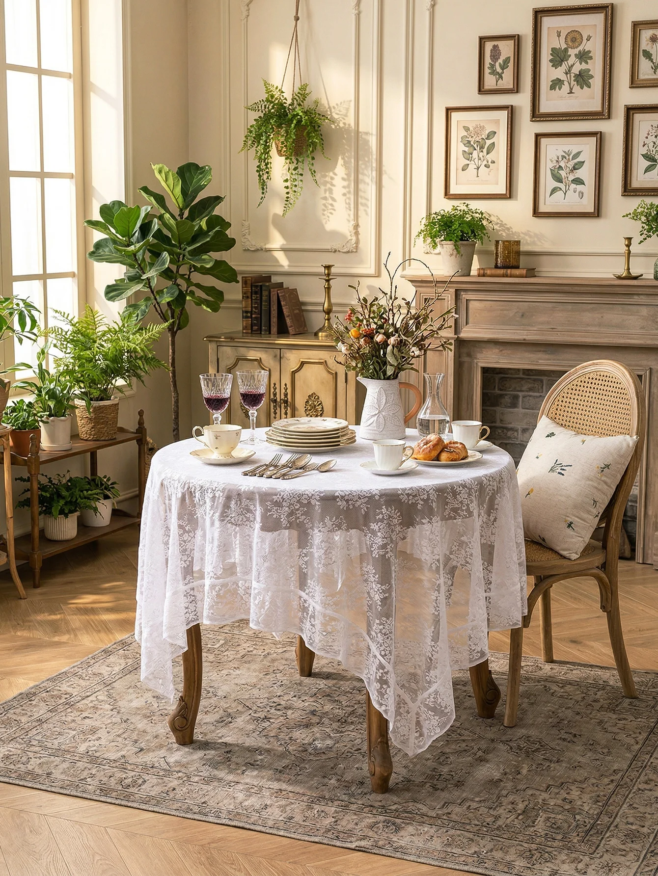 Elegant Sheer White Lace Tablecloth, Romantic Rustic Table Linen for Afternoon Tea, Bridal Shower, Patio Decor
