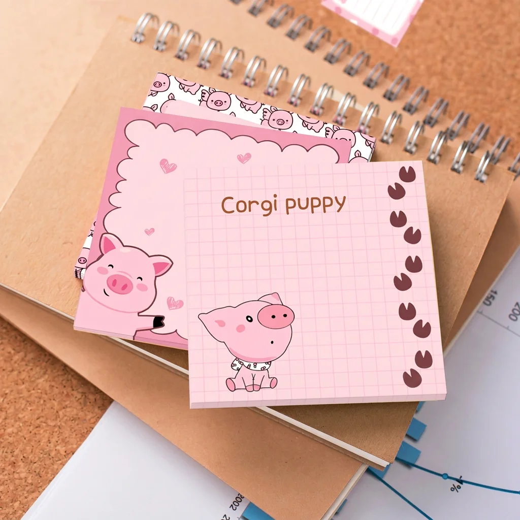 

12pcs 240 Sheets Cute Cartoon Pig Square Self-Adhesive Sticky Notes Memo Pad For Journaling Daily Reminder School Office Supplie