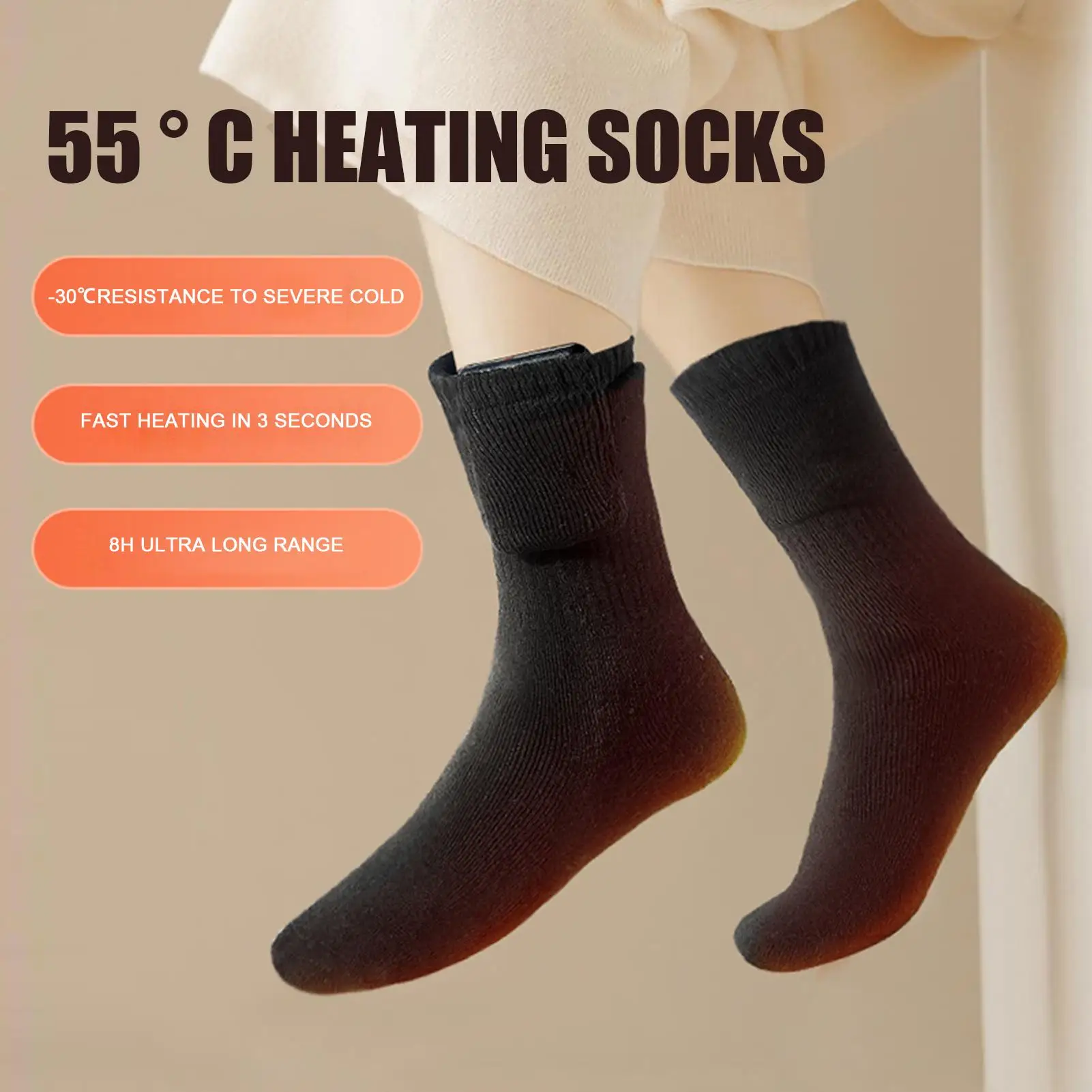 Winter-Heizsocken, schnell wärmende Fußwärmer, lange warme Wintersocken, USB-Heizsocken für kaltes Wetter, für Outdoor-Sportarten, Wandern