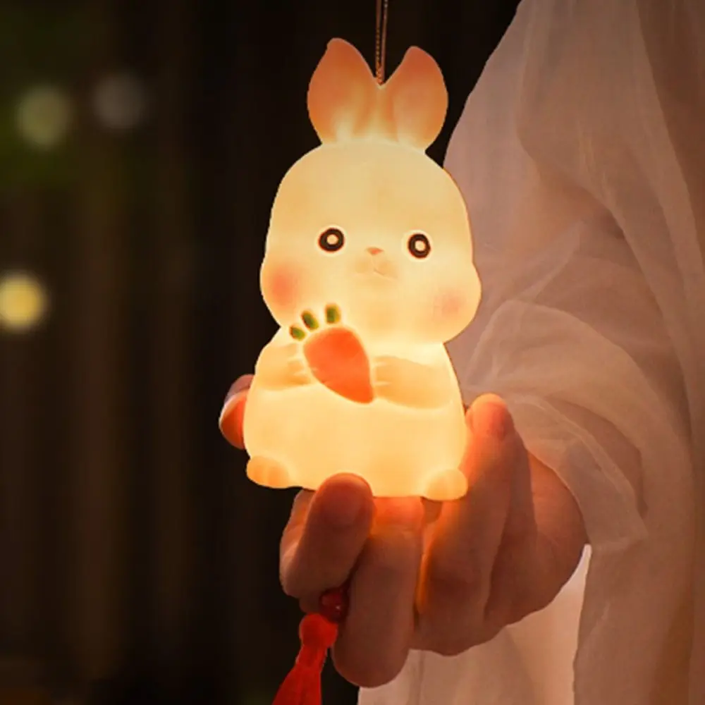Cartoon Chinese Rabbit Lantern Traditional Blessing LED Lantern Toys Handmade Portable Handheld Lamp Family Activity