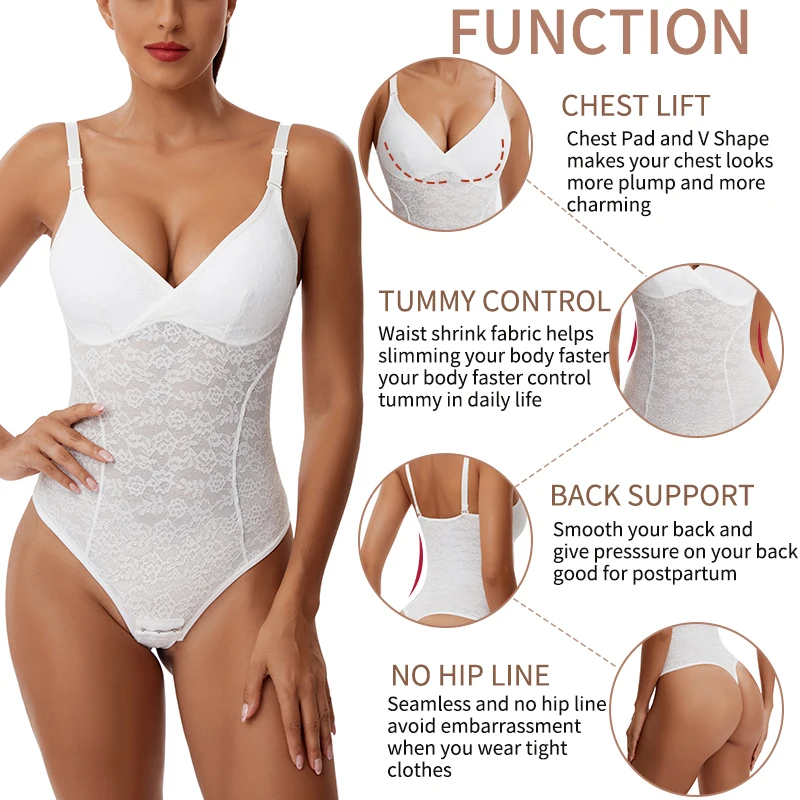 3 In 1 Lace Thongs Bodysuit Women Shapewear Seamless Full Body Shaper Slim Waist Tummy Control Underwear Flat Belly Smooth Faja