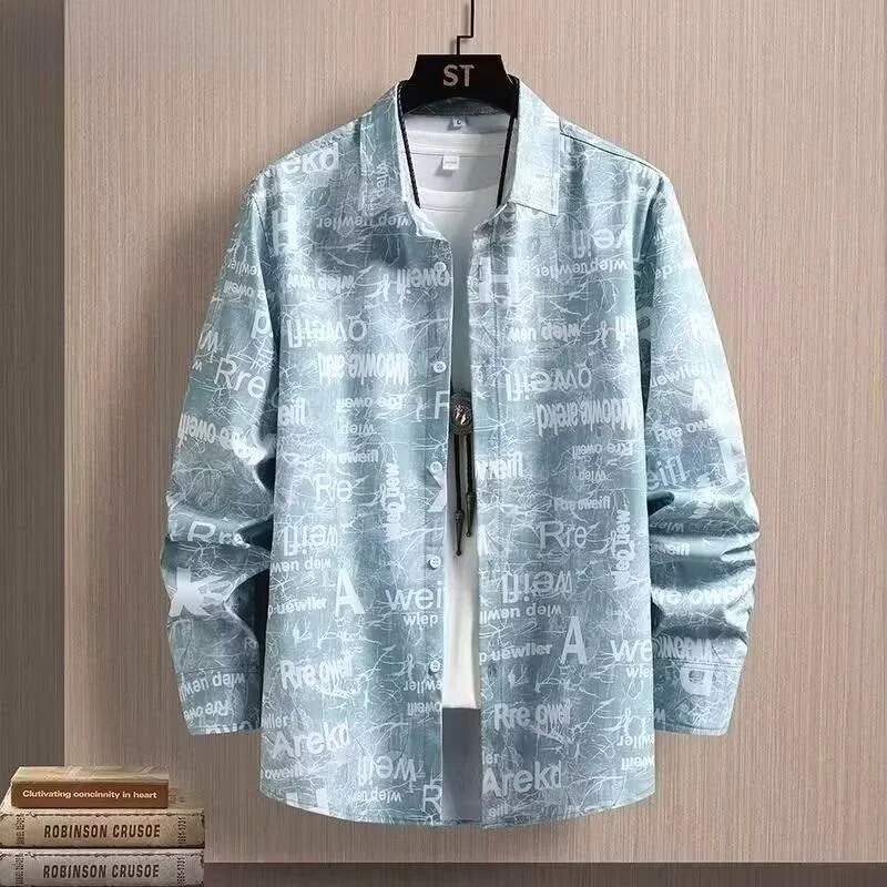 

Printed Long Sve Men's irt Hong Kong Sle Cool Haome Autumn Faion Outerwear Stand Fit No Brand Youth Casual irt