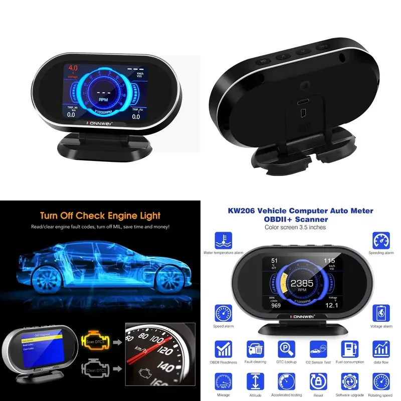 KONNWEI KW206 OBD2 Scanner Car Digital On-Board Computer LCD Display Fuel Consumption Water Temperature Gauge Speedometer HUD