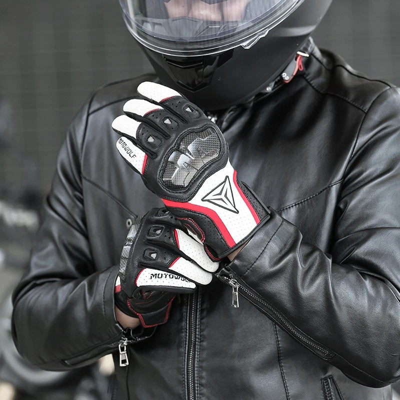 

Motorcycle riding leather anti-fall gloves off-road racing protective carbon fiber leather with holes breathable summer gloves