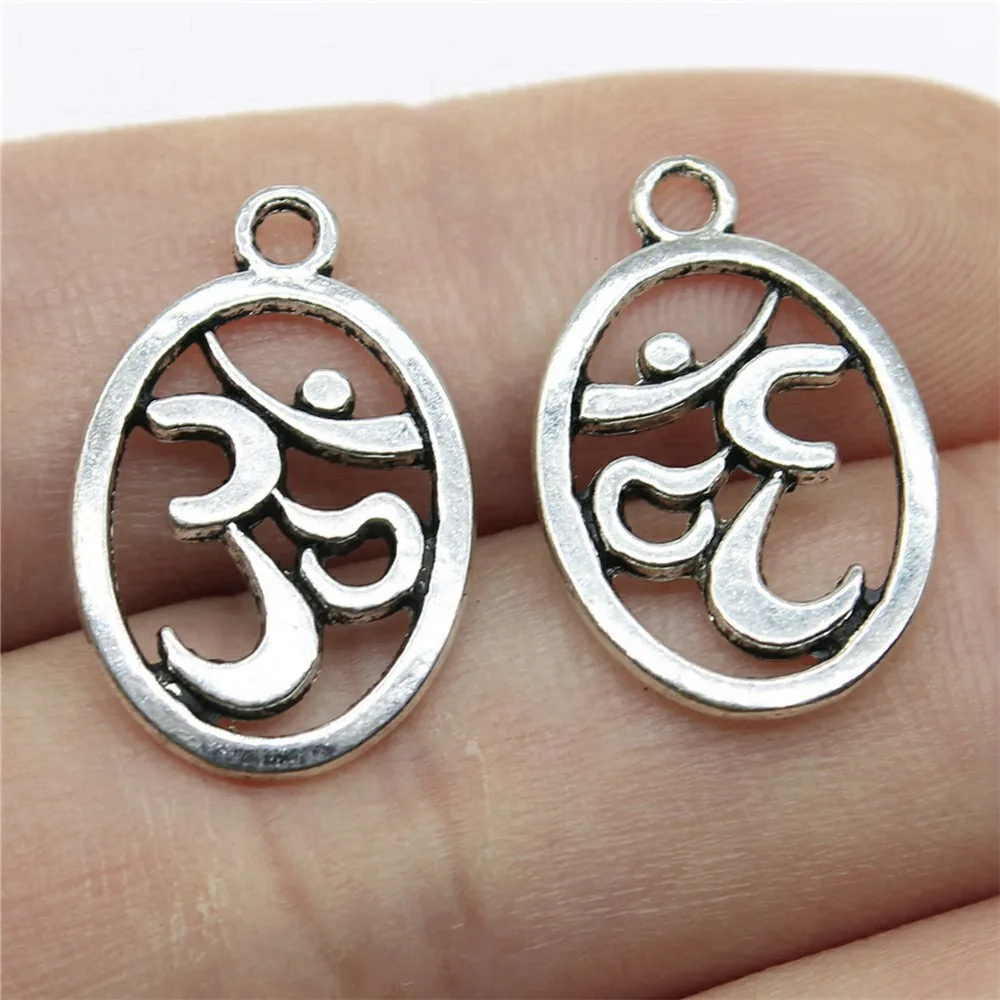 20pcs/lot 22x14mm Om Charms For Jewelry Making Antique Silver Color 0.87x0.55inch