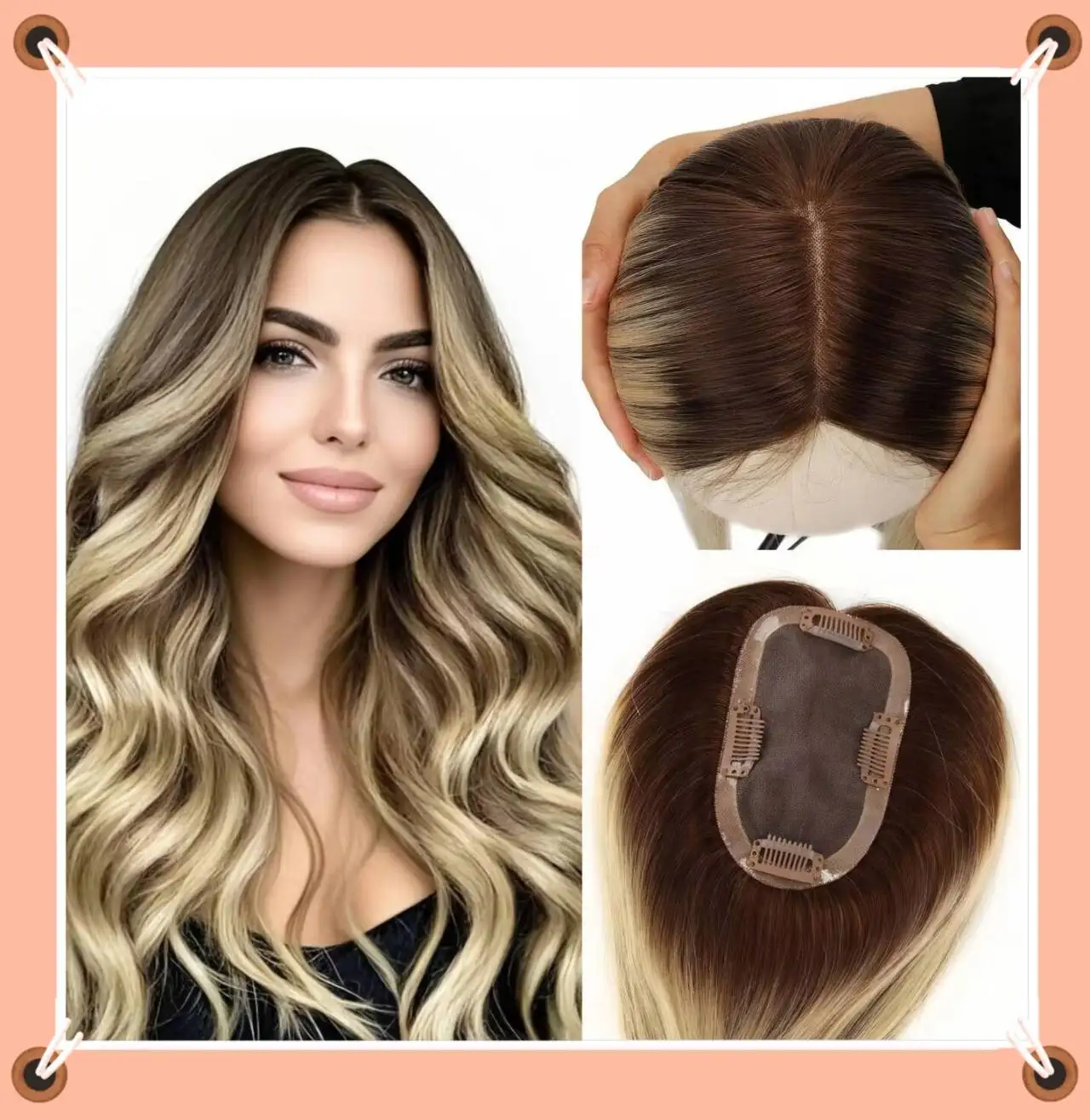 TUW09 Invisible Mono Topper 100% Remy Human Hair Hair Toppers for Women Thinning Hair 12-18 Invisible Hair Piece Topper for Hair