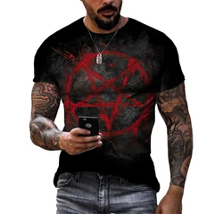 Summer Fashion Creative Pentagram Pattern 3D Printing Men's T-shirt Handsome Short-sleeved Fitness Sports Quick-drying Clothes