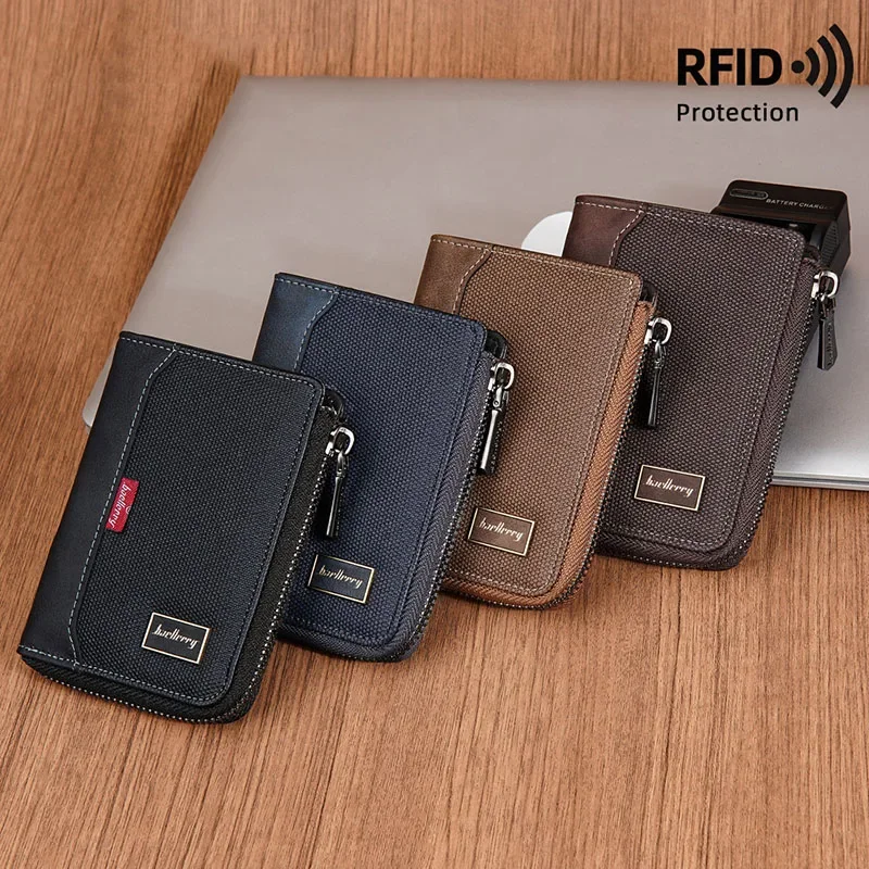 

Men RFID Short Wallet Small Multi-card Holder Purse Coin Clutch Zipper Wallets PU Leather Cartera Hombre for Male Business Purse