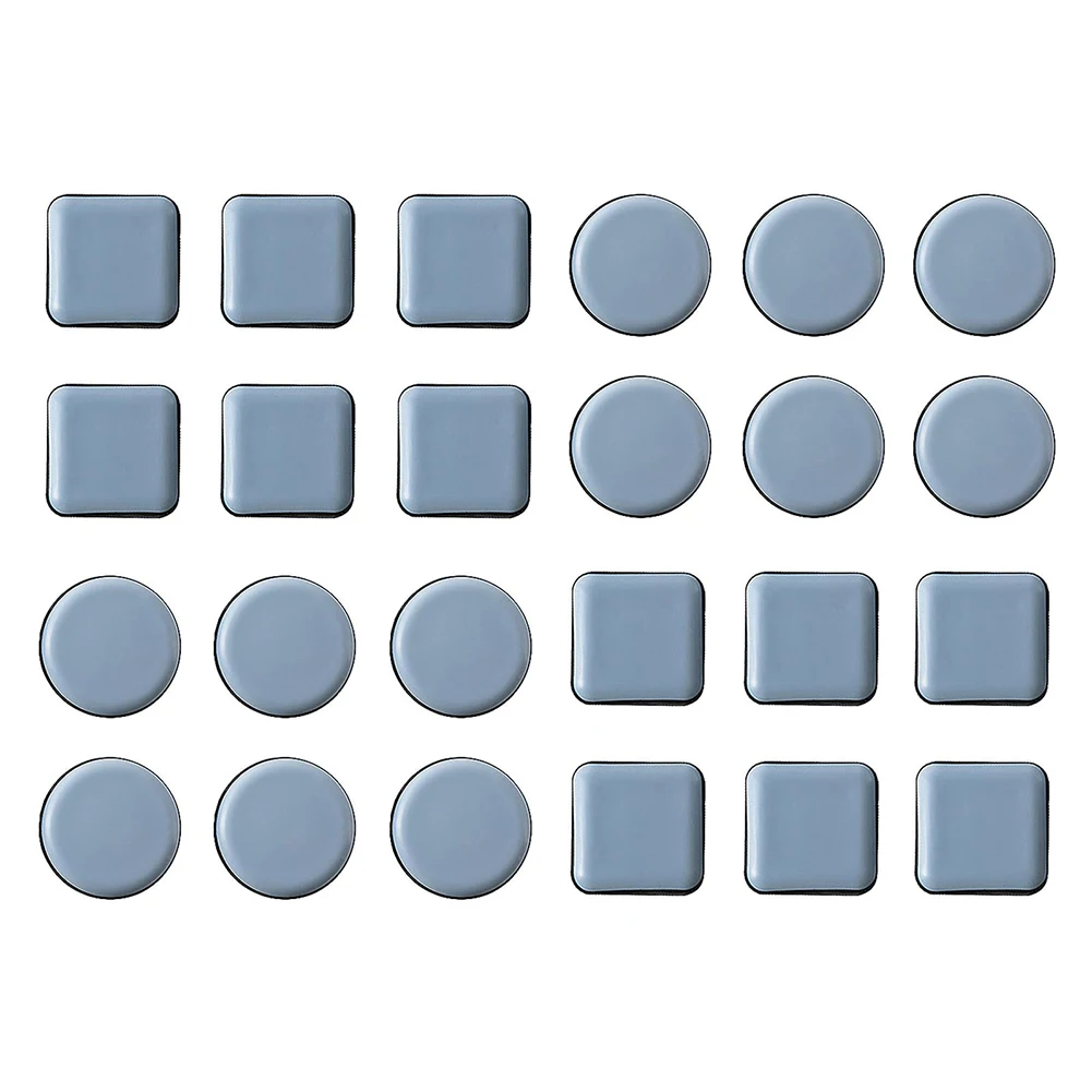 PTFE Furniture Sliders 24-Pack with Dual Shape Design 12 Square 20x20mm and 12 Round 20mm for Broad Floor Compatibility