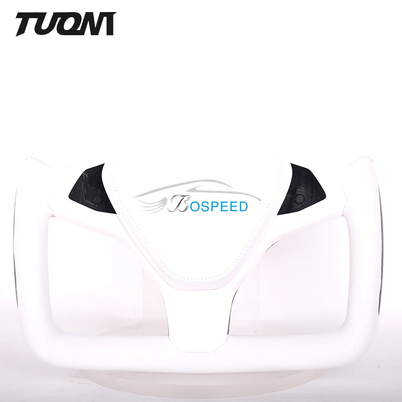 

For Tesla ModelS & X Yoke Shape Car Steering Wheel White Perforated Leather Carbon Fiber 2020 2021 2022