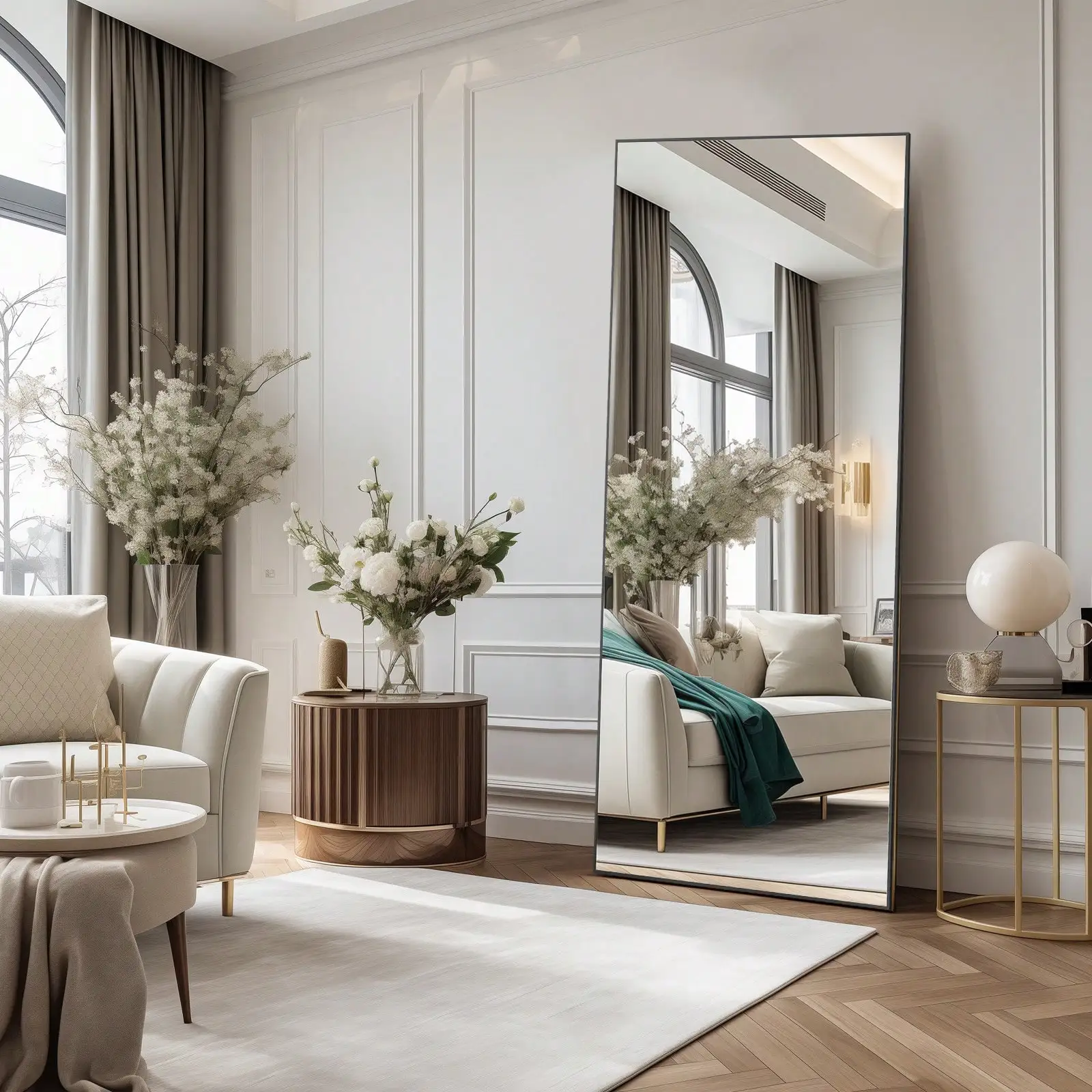 Full Length Mirror With Stand, 64X21 Floor Mirror With Aluminum Alloy Frame For Bedroom, Standing Full Body Mirror