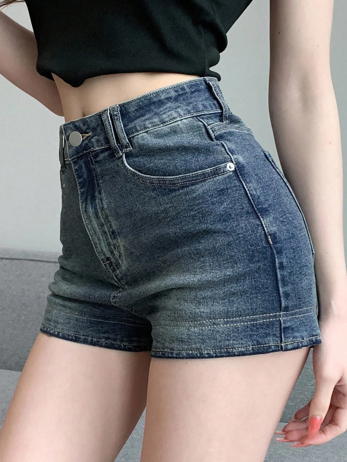 Summer New Women's High-Waist Elastic Denim Shorts Sweet Girl Style Slimming Shorts High Waist Flared Mini Jeans Shorts шорты view 3
