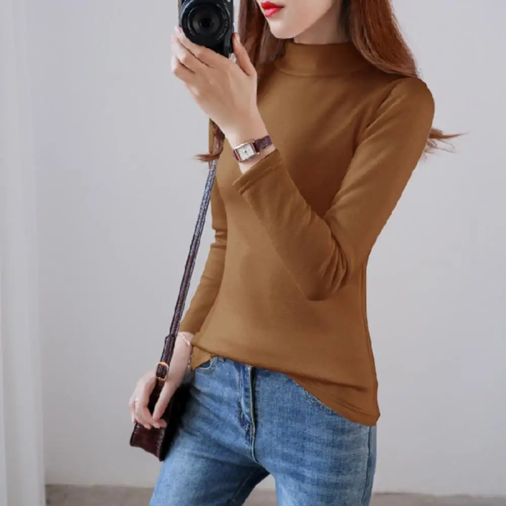 S-4XL Autumn Winter Thermal Underwear For Women Inner Plus Velvet Thick Warm Long-sleeved T-shirt High-neck Bottoming Shirt