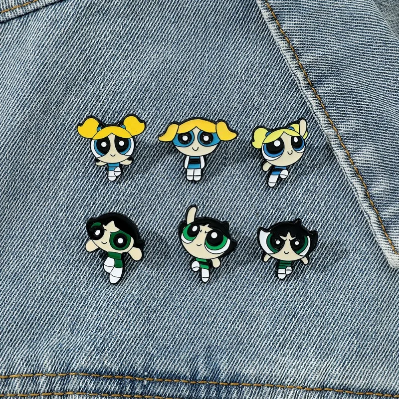 

Cartoon Kawaii Anime The Powerpuff and Girls Series Metal Badge Cute Character Creativity Exquisite Brooch Fashion Gift