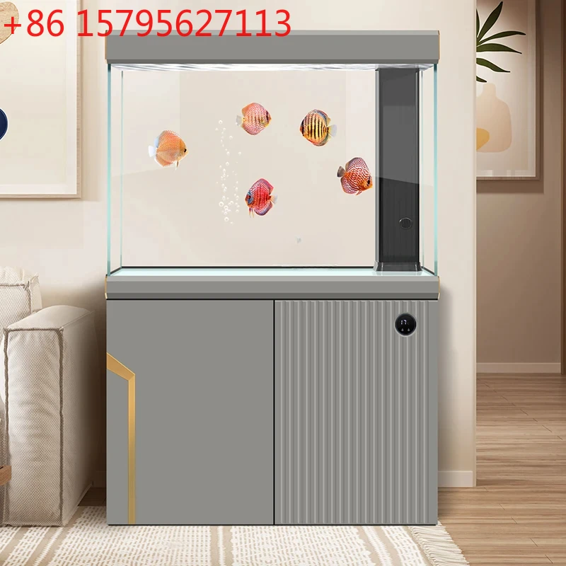 

Fish Tank Living Room Home Super White Glass Small Fish Globe Aquarium Bottom Filter All-in-One Machine