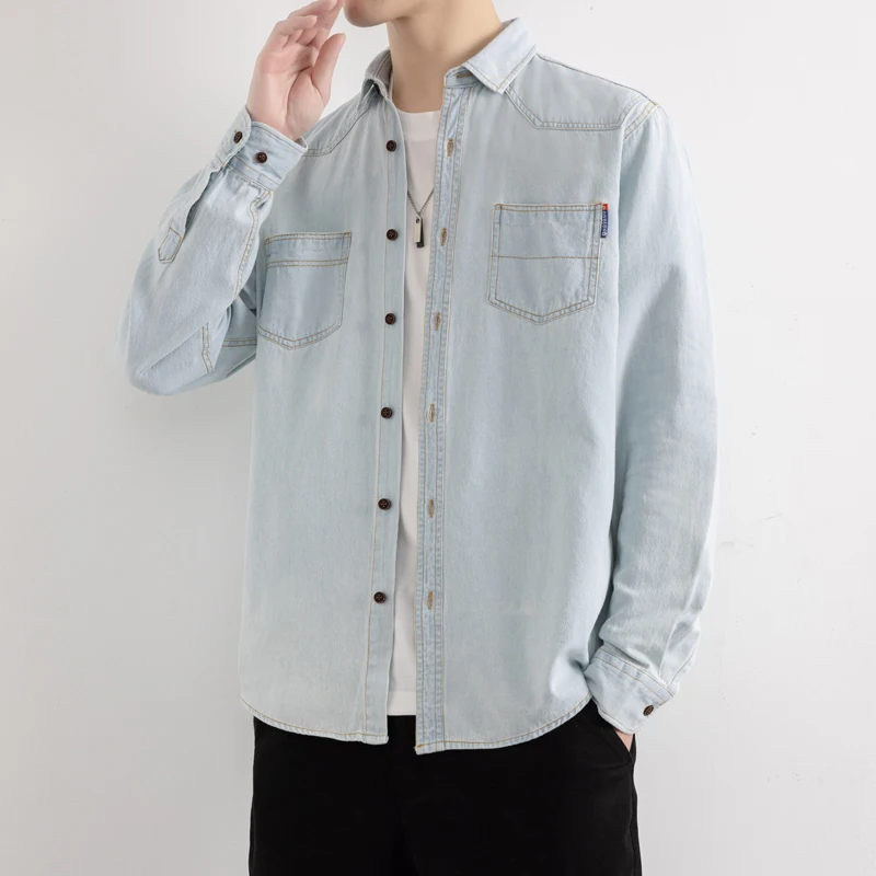 

Pure Cotton Men's Denim irt Long Sve Casual Loose Commuter Sle Retro Outerwear irt Faionable Urban Daily Wear