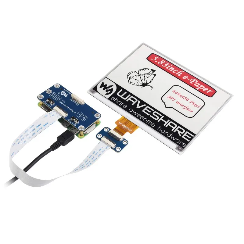 E-Ink Display HAT, 648 × 480, 5.83in, Raspberry Pi, vermelho, preto, branco, três cores
