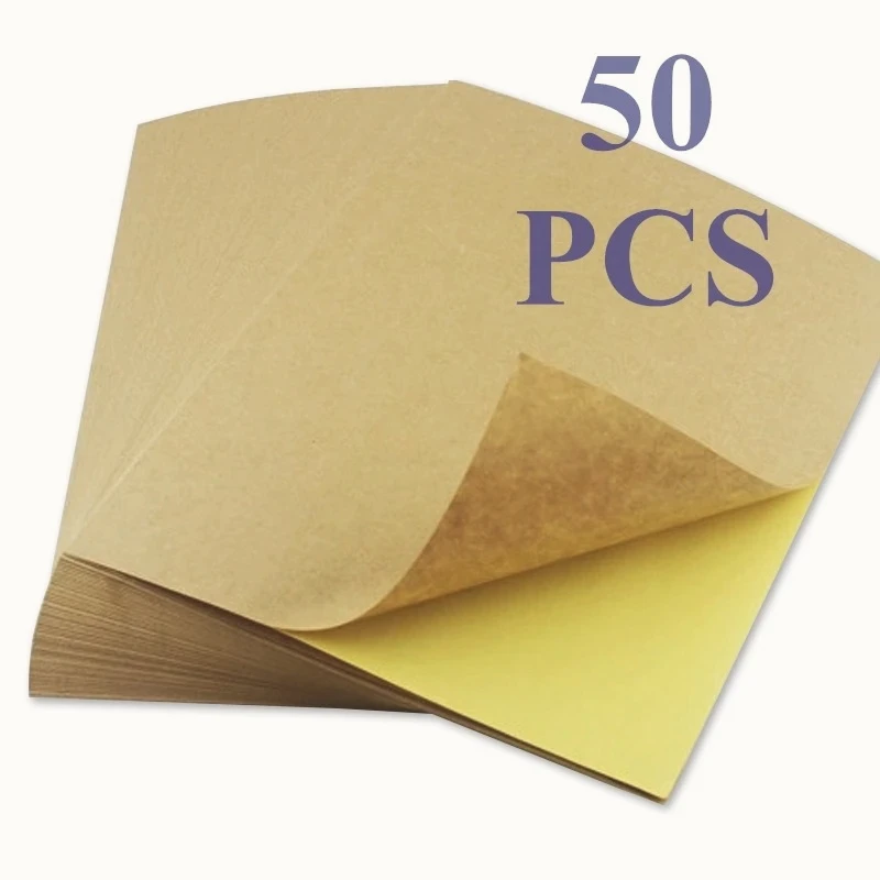 50 Sheets/package A4 Dark Light Brown Kraft Paper Carton Color Sticker Sticker Inkjet Laser  Printing Self-adhesive