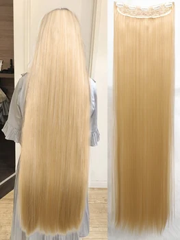 Synthetische 5 Clip In Hair Extensions Lang Recht Kapsel Haarstuk Zwart Bruin Blond 80Cm Natuurlijk Nep Haar Voor Vrouwen