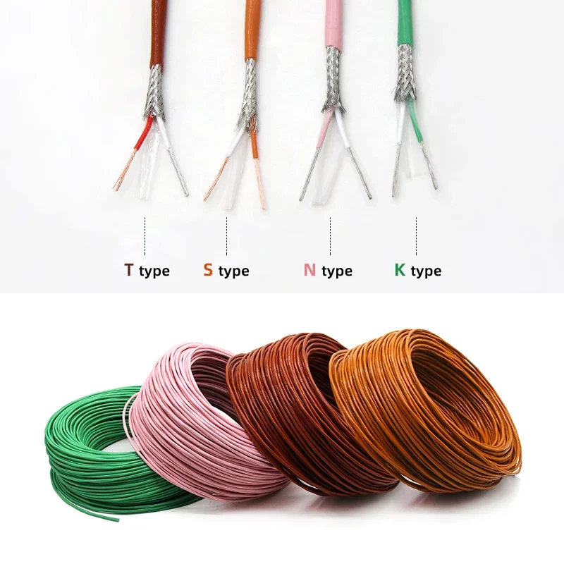 

1/5/10M K T N S Type Thermocouple Wire 2 Cores PTFE Insulator Shielded Line High Temperature Measuring Compensation Cable