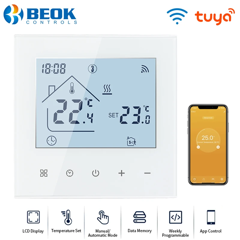 Beok Tuya Termostat WiFi, Regulator Suhu Ketel Gas Air Pemanas Lantai Listrik Bekerja dengan Alexa,Google Home,Alice