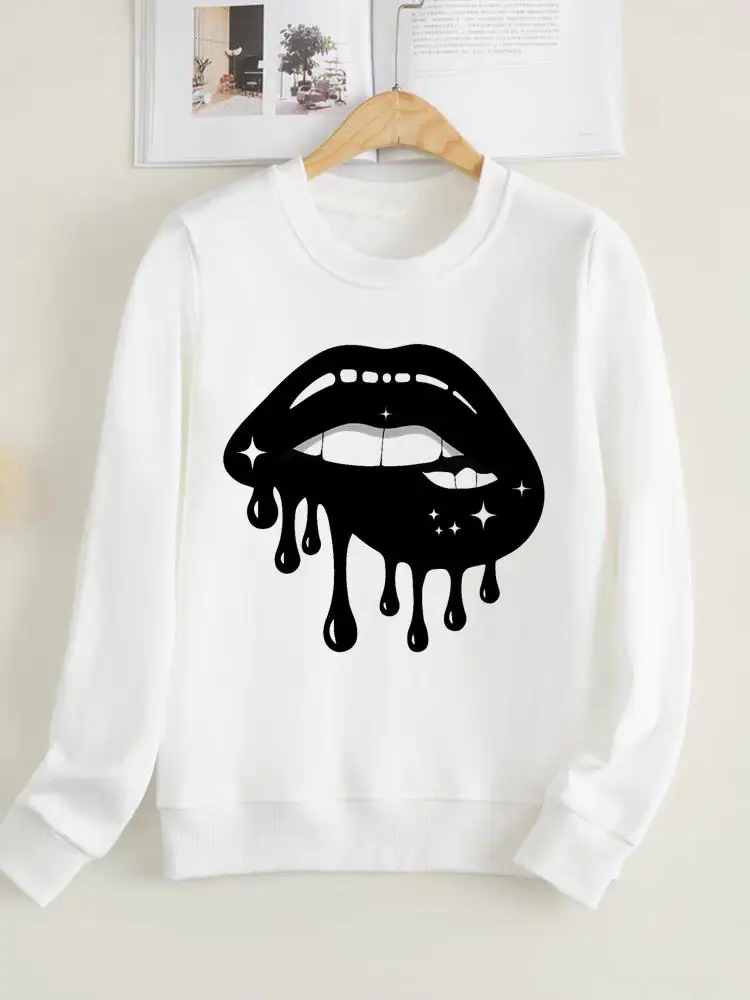 

Lip Trend Cute Sweet 90s Cartoon Clothing Print Women Fleece Long Sleeve Clothes Female Fashion Pullovers Graphic Sweatshirts