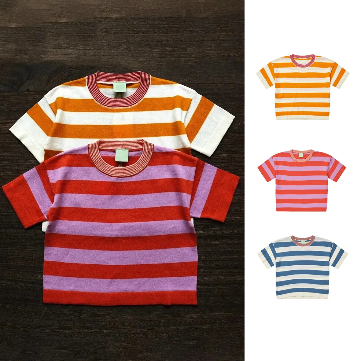 

RomperDew Summer Children's Striped Top T-Shirt Boys Girls Short Sleeve Organic Cotton Baby Clothes T-Shirts