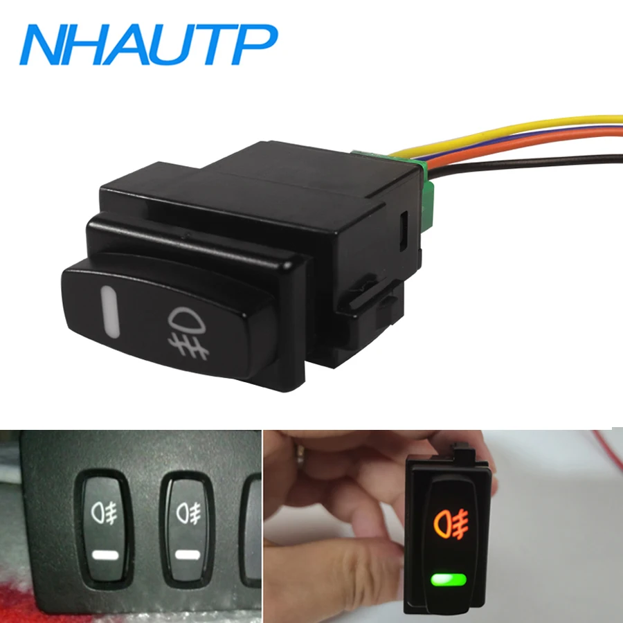 NHAUTP 1Pcs Car LED Fog Lights Switch Button For Renault Laguna II Megane Scenic Twingo Espace IV Master Trafic Orange+Green 12V