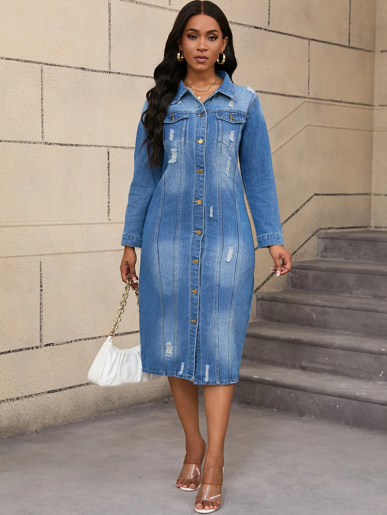 Women's Casual Long Hole Denim - огляд і ціна Patchwork Jean Jacket