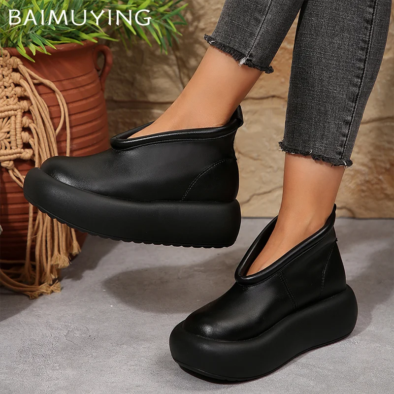 Leather Platform Women Ankle Boots Designer Fashion Mid Heels Shoes 2025 Trend New Brand Classic Oxford Winter Botas De Mujer