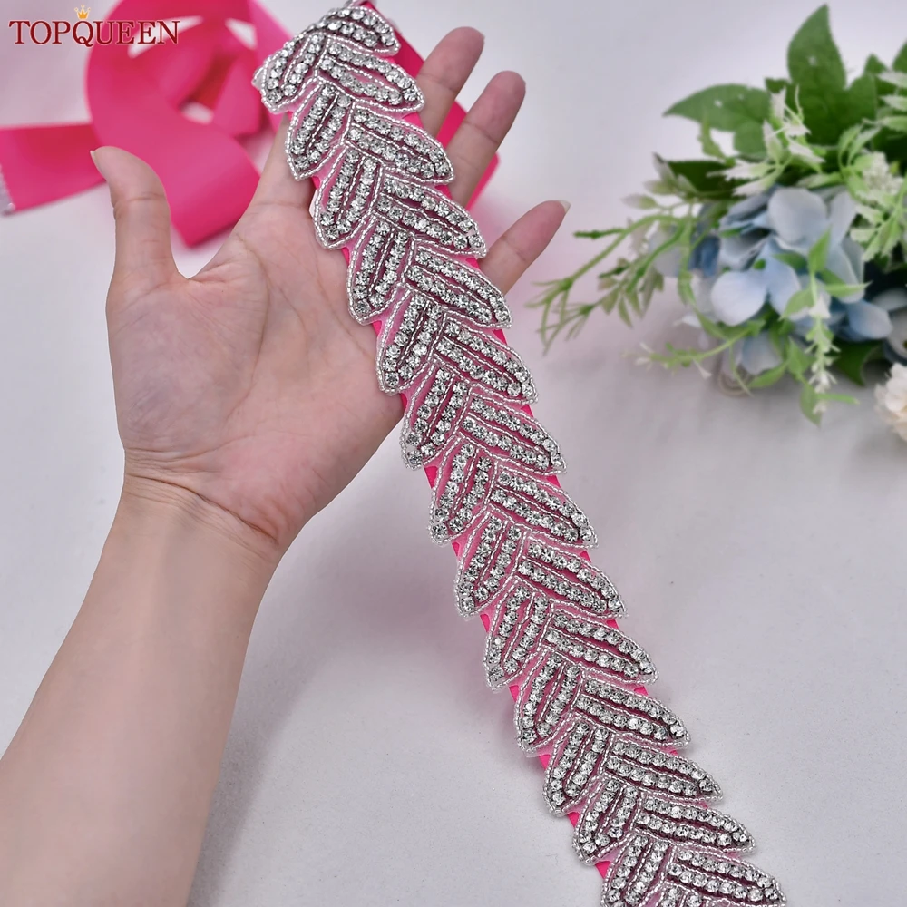 TOPQUEEN Rhinestone Leaf Shape Wedding Belt Stage Dress Belt Formal Costume Woman Belt Bridal Accessories Girlfriend Gift S238